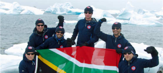 South African swimmers after the first Antartic Circle Ice Challenge One Mile Swim, courtesy of Daily News of Open Water Swimming