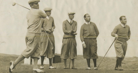 Golfers Al Espinosa, Horten Smith, Joe Turnesa, Walter Hagen, and Gene Sarazen